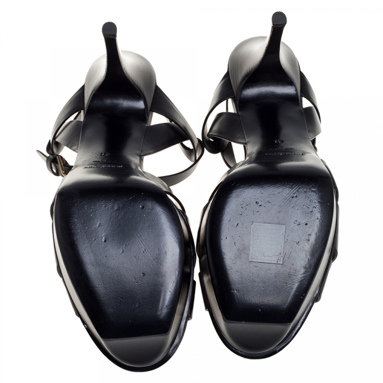 Pre Owned Yves Saint Laurent Black Leather Tribute Platform Sandals Size 41