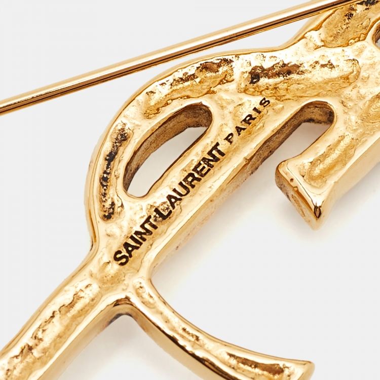 Pre Owned Yves Saint Laurent  Opyum Crocodile Gold Tone Brooch