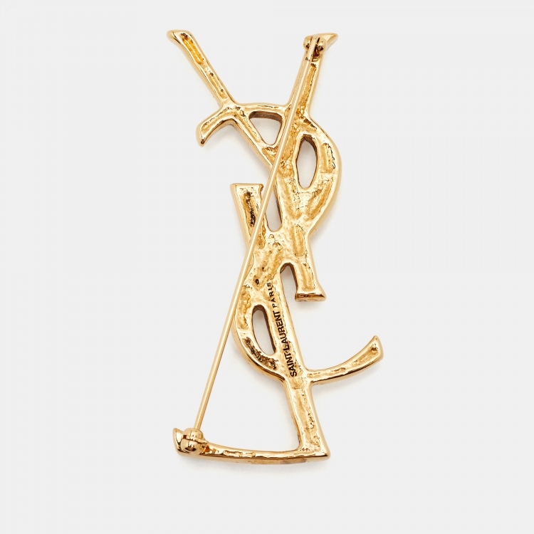 Pre Owned Yves Saint Laurent  Opyum Crocodile Gold Tone Brooch