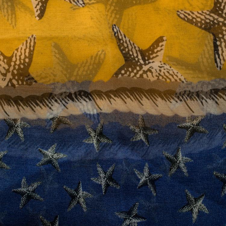 Pre Owned Yves Saint Laurent Paris Multicolor Starfish Print Silk Scarf