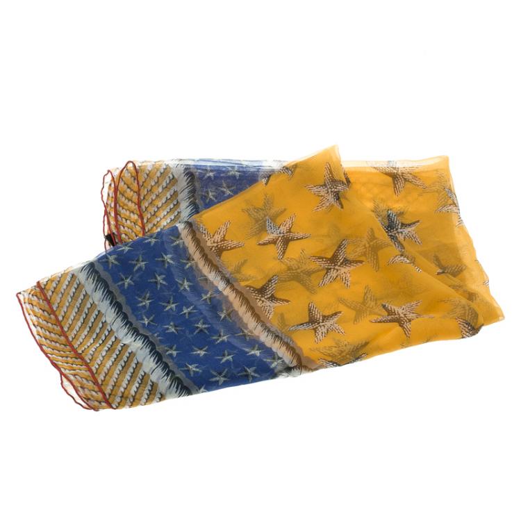 Pre Owned Yves Saint Laurent Paris Multicolor Starfish Print Silk Scarf
