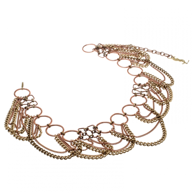 Pre Owned Yves Saint Laurent Two Tone Metal Encircled Chain Link Belt