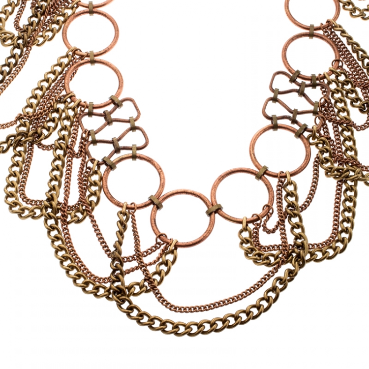 Pre Owned Yves Saint Laurent Two Tone Metal Encircled Chain Link Belt