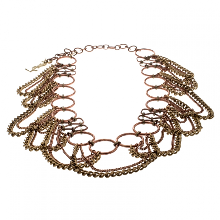 Pre Owned Yves Saint Laurent Two Tone Metal Encircled Chain Link Belt