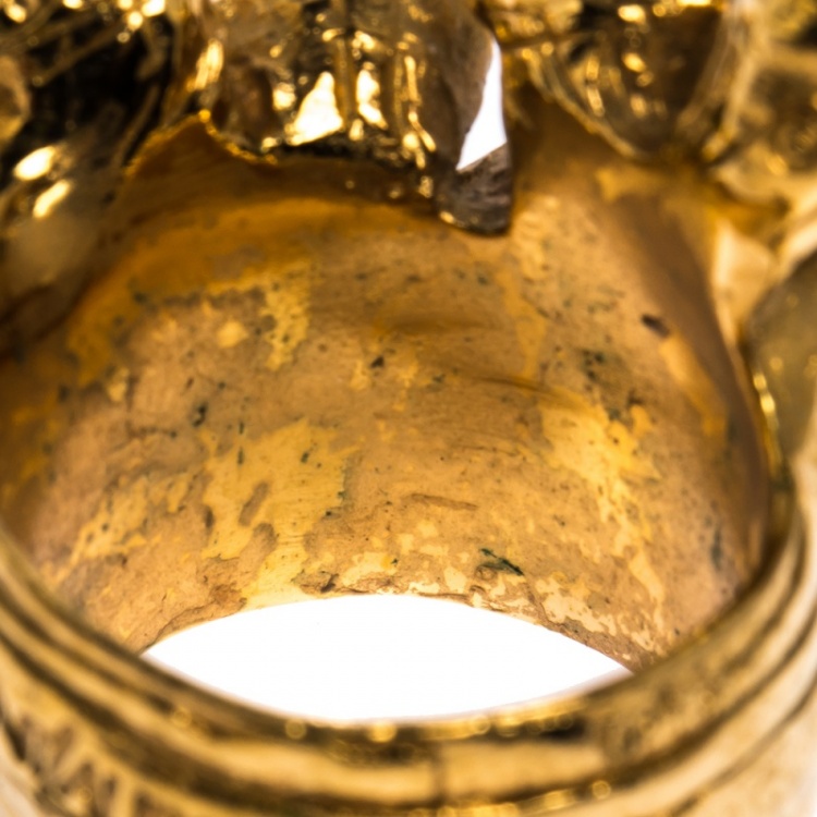 Pre Owned Yves Saint Laurent Arty Dots Blue Cabochon Gold Tone Ring Size 52