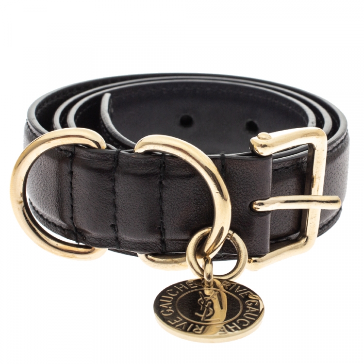 Pre Owned Yves Saint Laurent Black Leather Belt 80CM