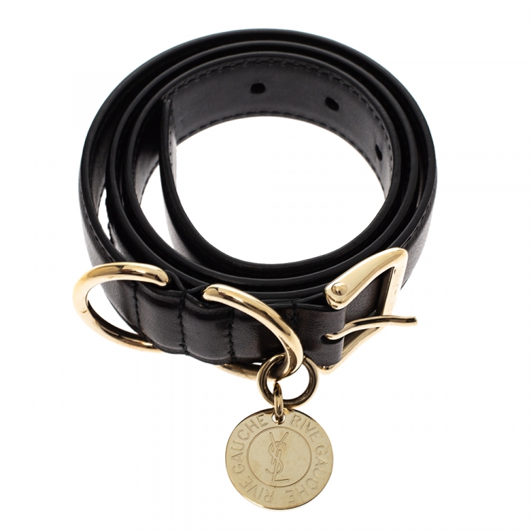 Pre Owned Yves Saint Laurent Black Leather Belt 80CM