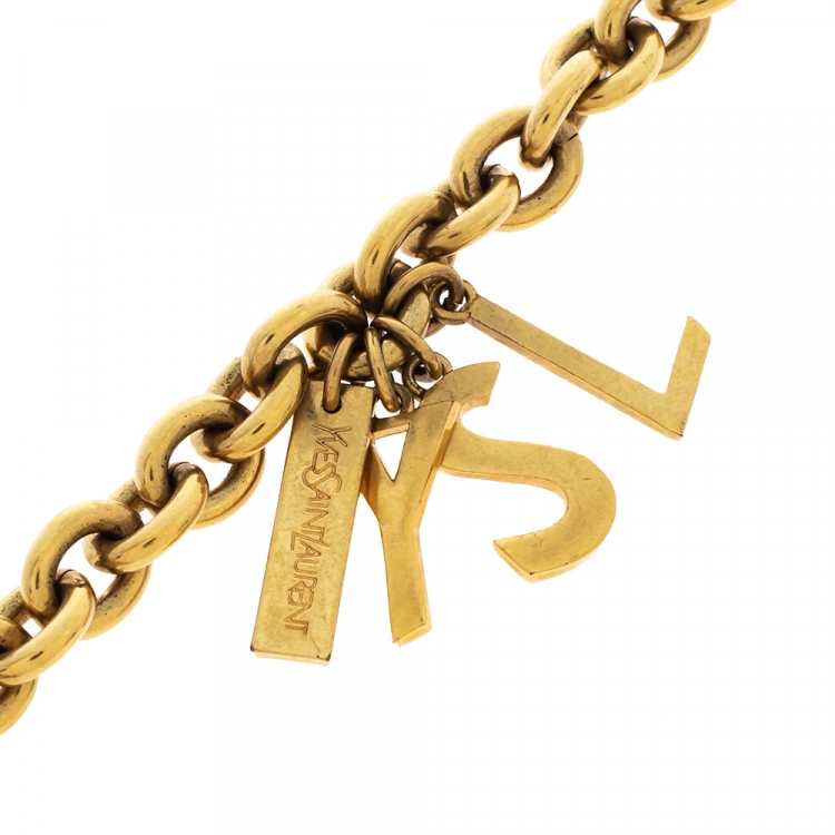 Pre Owned Yves Saint Laurent Rive Gauche Multi-charm Two Tone Chain Link Bracelet