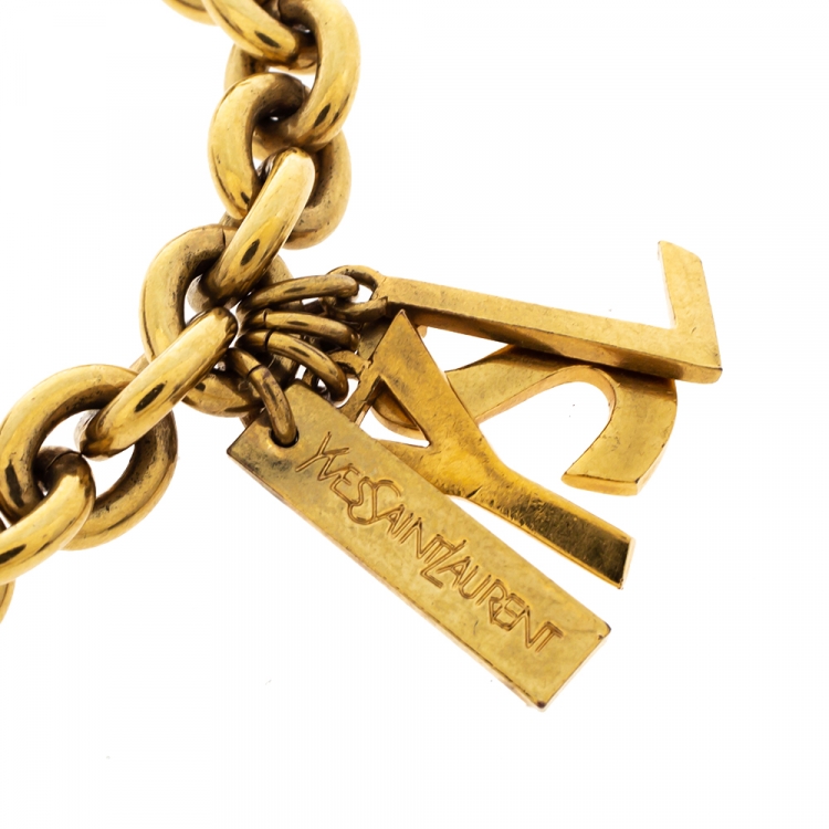 Pre Owned Yves Saint Laurent Rive Gauche Multi-charm Two Tone Chain Link Bracelet