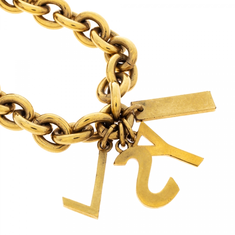Pre Owned Yves Saint Laurent Rive Gauche Multi-charm Two Tone Chain Link Bracelet