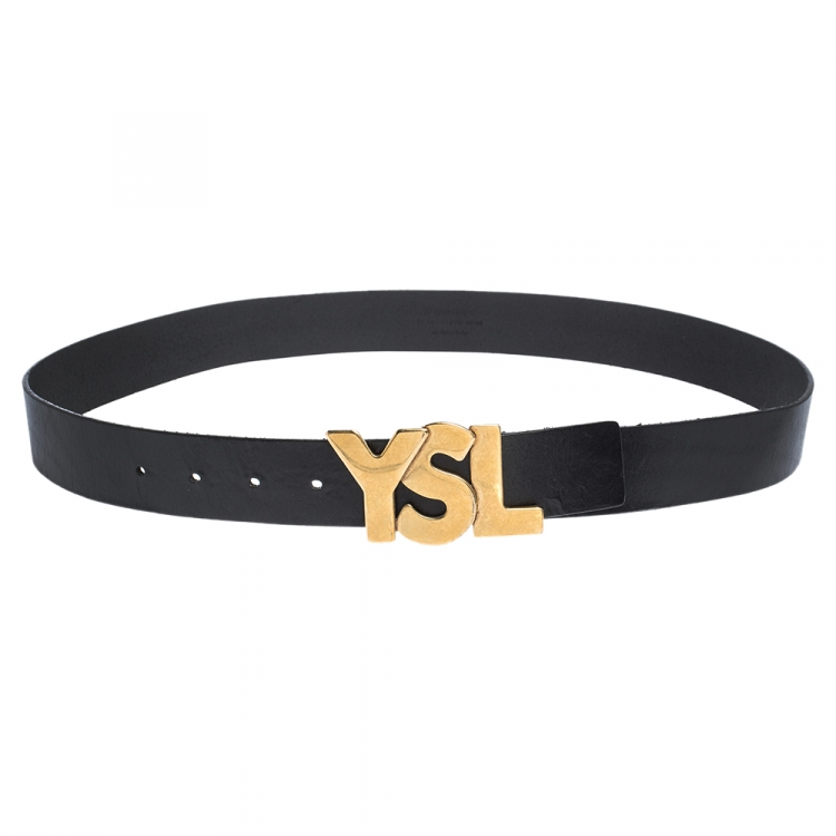 Saint Laurent Paris Black Leather YSL Logo Buckle Belt 95CM Yves Saint  Laurent