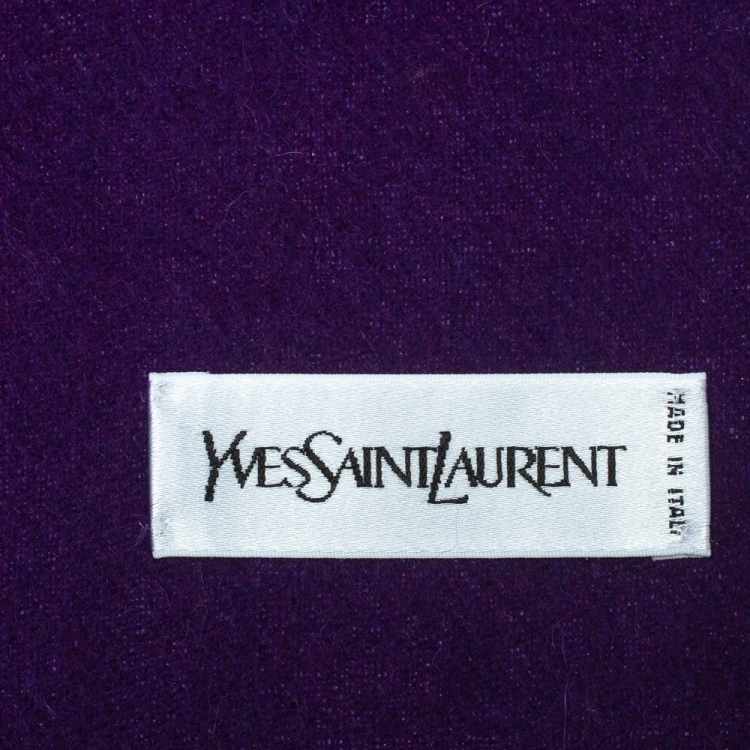 Pre Owned Yves Saint Laurent Purple Fringed Wool Scarf
