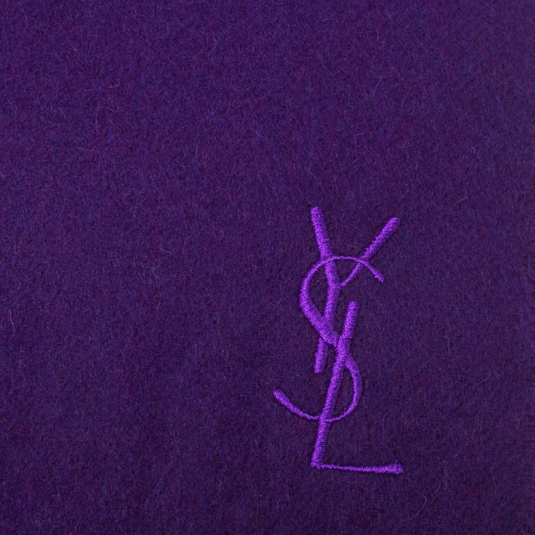 Pre Owned Yves Saint Laurent Purple Fringed Wool Scarf