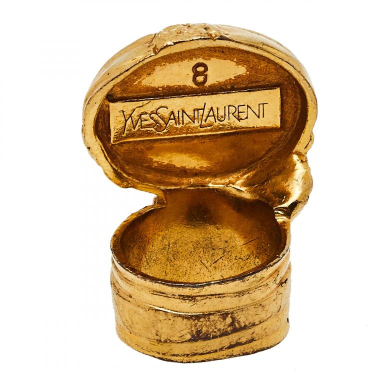 Pre Owned Yves Saint Laurent Blue Glass Cabochon Arty Ring Size EU 57