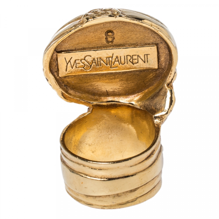 Pre Owned Yves Saint Laurent Pink Glass Cabochon Arty Ring Size 8