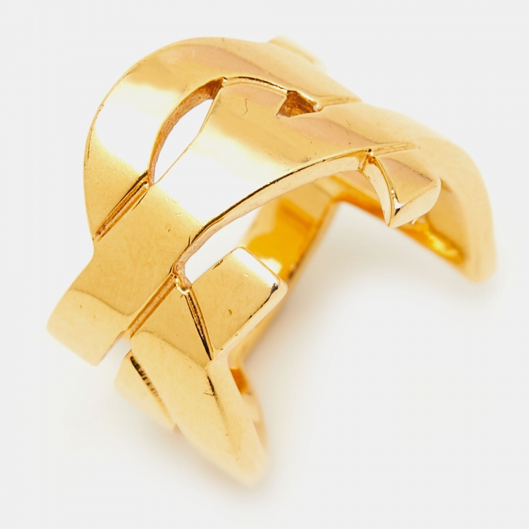 Pre Owned Yves Saint Laurent Monogram Gold Tone Band Ring Size 55