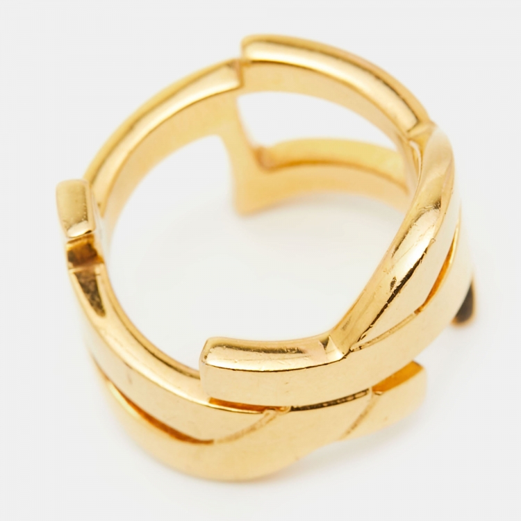 Pre Owned Yves Saint Laurent Monogram Gold Tone Band Ring Size 55