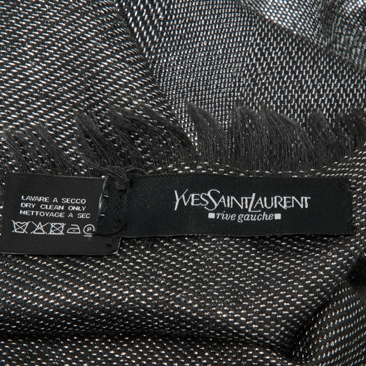 Pre Owned Yves Saint Laurent Silver Lurex logo Wool & Silk Shawl