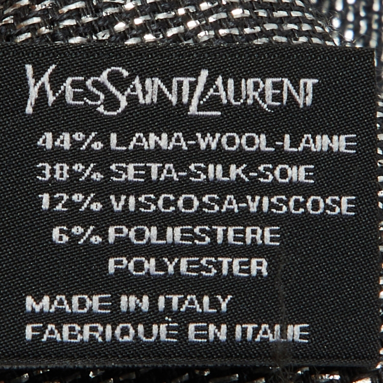 Pre Owned Yves Saint Laurent Silver Lurex logo Wool & Silk Shawl