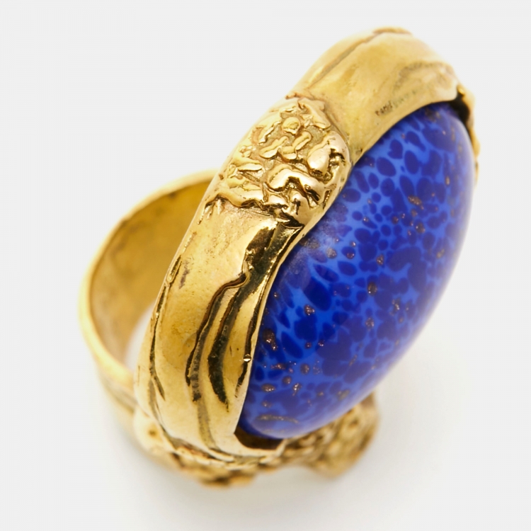 Pre Owned Yves Saint Laurent Blue Cabochon Arty Cocktail Ring Size 50