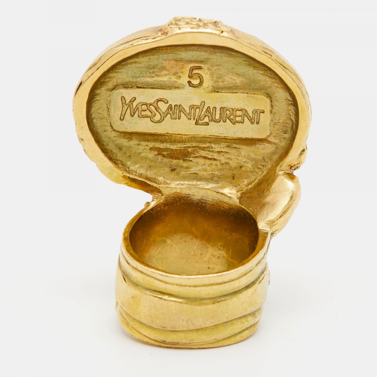 Pre Owned Yves Saint Laurent Blue Cabochon Arty Cocktail Ring Size 50