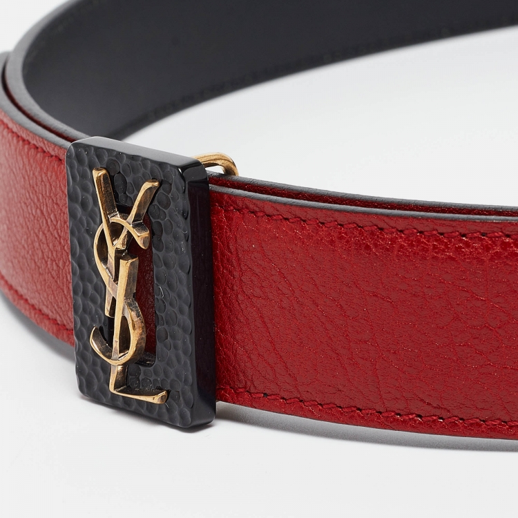 Pre Owned Yves Saint Laurent Red/Black Leather Monogram Reversible Waist Belt M