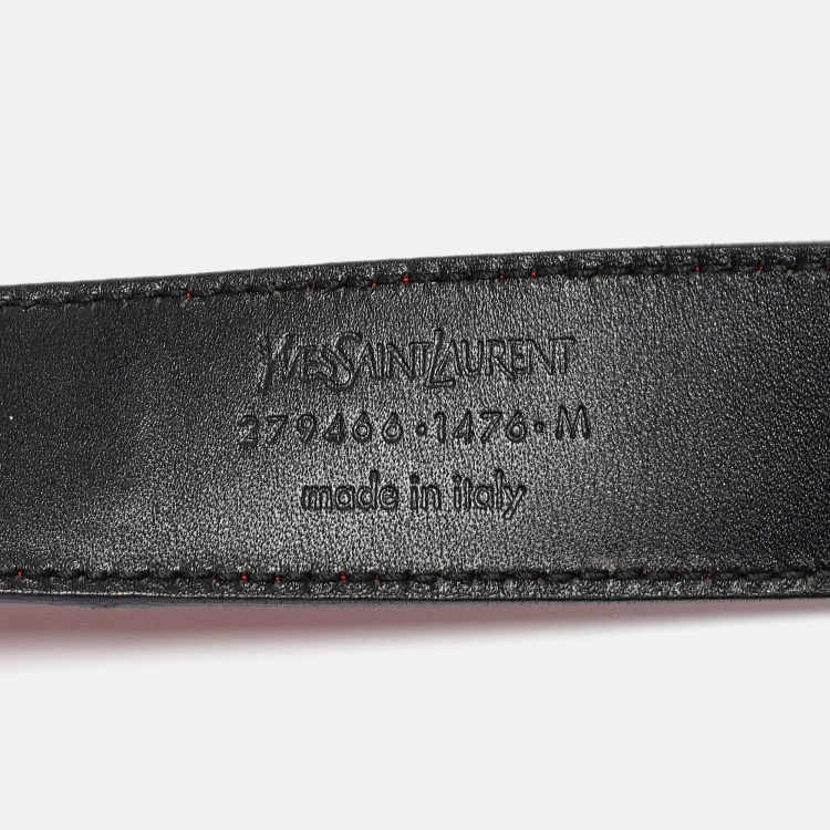 Pre Owned Yves Saint Laurent Red/Black Leather Monogram Reversible Waist Belt M