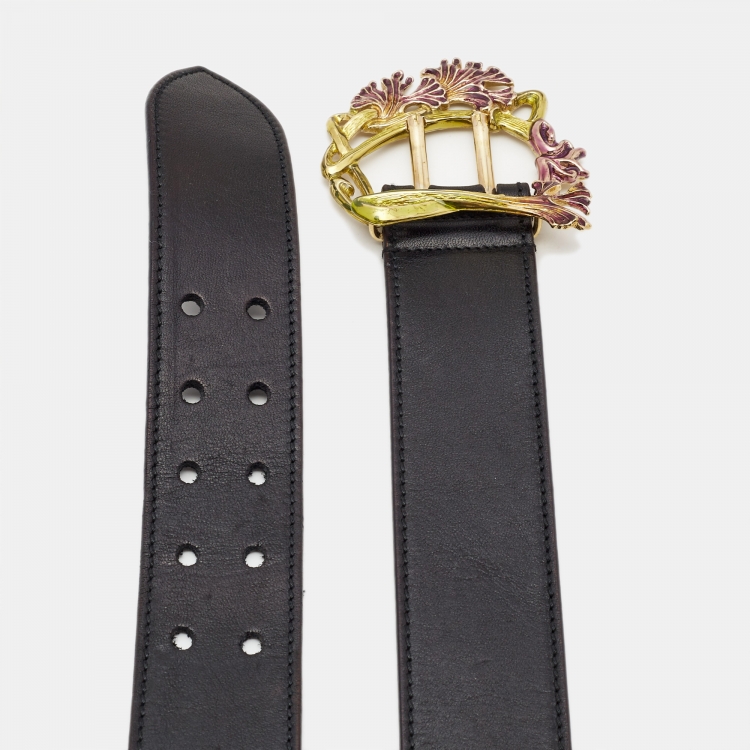 Pre Owned Yves Saint Laurent Black Leather Buckle Belt 90CM