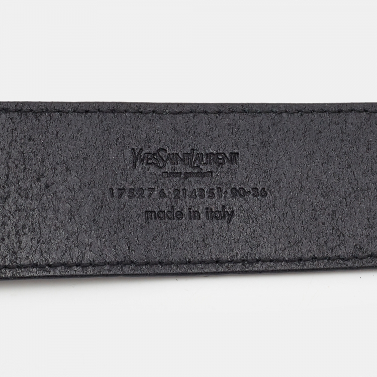 Pre Owned Yves Saint Laurent Black Leather Buckle Belt 90CM