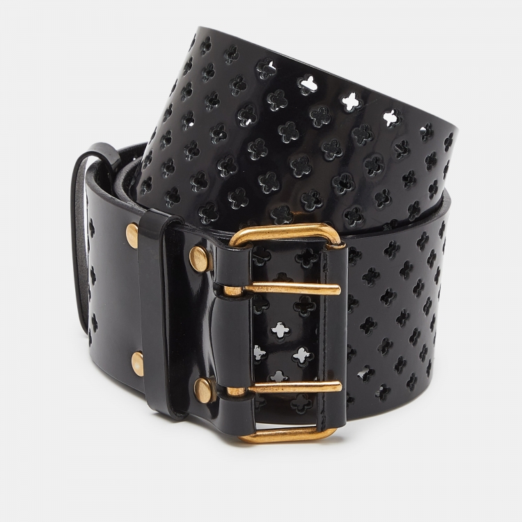 Yves Saint Laurent Black Perforated Patent Leather Wide
