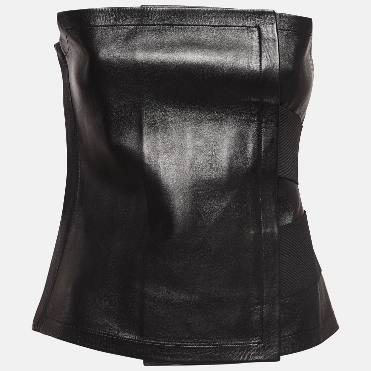 Pre Owned Yves Saint Laurent Vintage Black Leather Tube Top M
