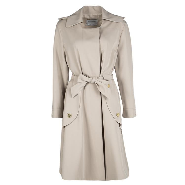 Pre Owned Yves Saint Laurent Beige Wool Belted Trench Coat L
