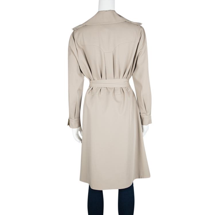 Pre Owned Yves Saint Laurent Beige Wool Belted Trench Coat L