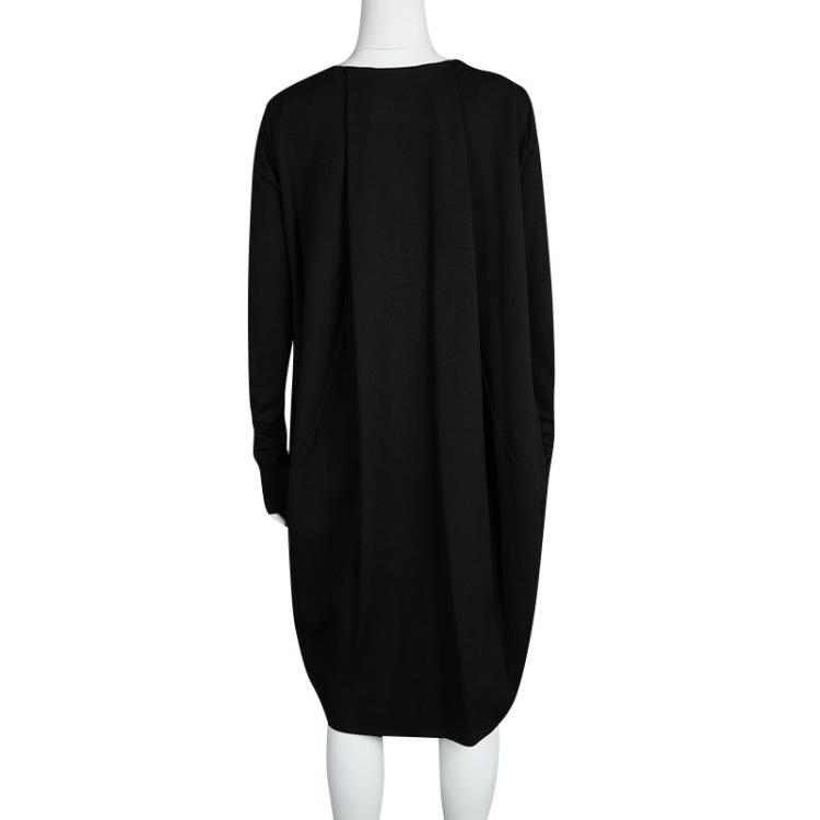 مملوكة مسبقًا Yves Saint Laurent Hiver'09 Black Knit Gathered Neck Tie Detail Long Sleeve Dress L