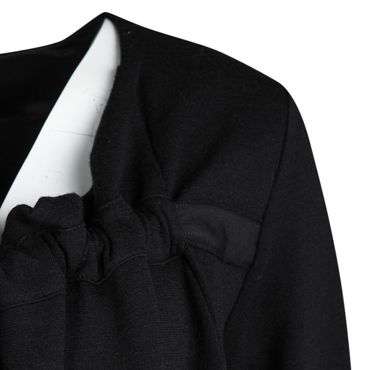 مملوكة مسبقًا Yves Saint Laurent Hiver'09 Black Knit Gathered Neck Tie Detail Long Sleeve Dress L