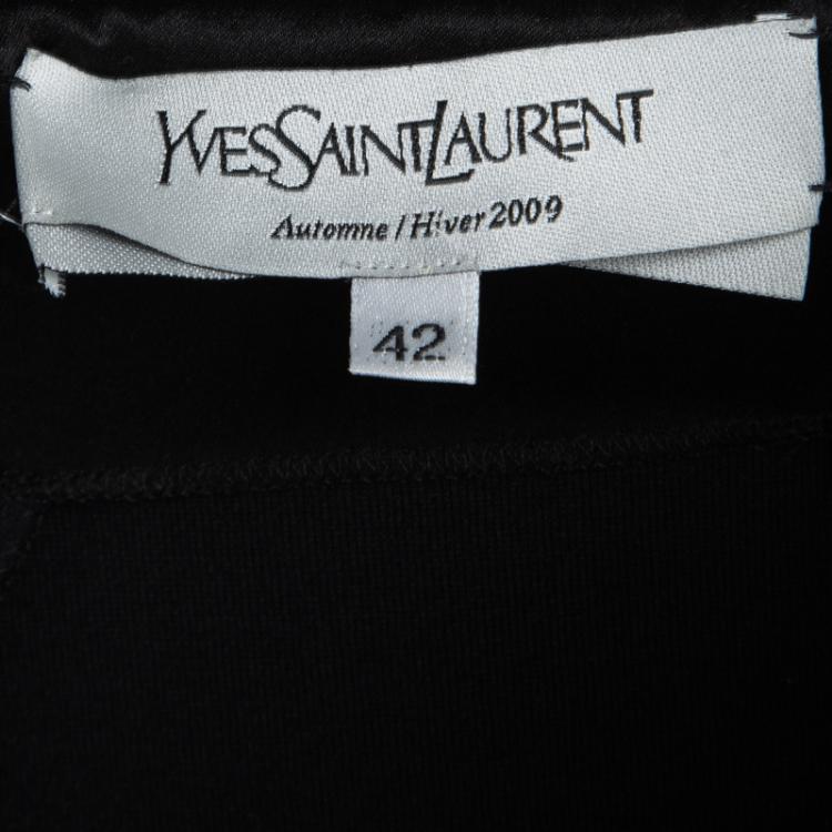 مملوكة مسبقًا Yves Saint Laurent Hiver'09 Black Knit Gathered Neck Tie Detail Long Sleeve Dress L