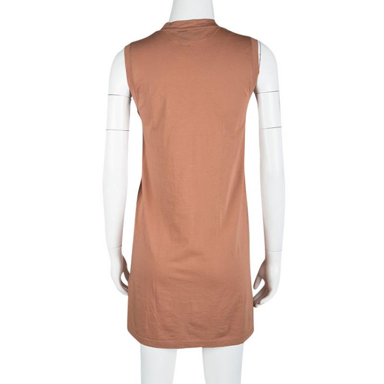 Pre Owned Yves Saint Laurent Paris Brown Safety Pin Printed Sleeveless T-Shirt Dress S