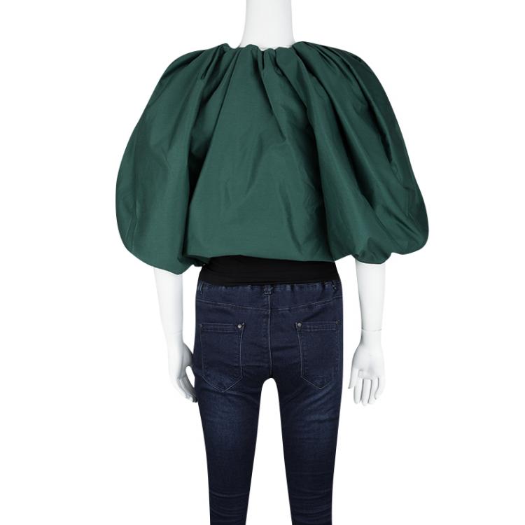 Pre Owned Yves Saint Laurent Paris Dark Green Front Open Ruffled Bolero Jacket S