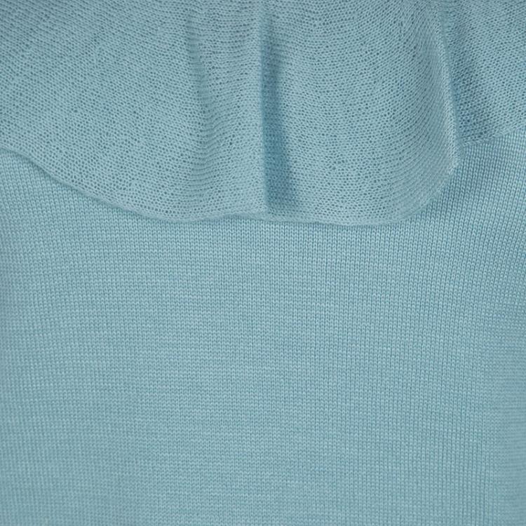 Pre Owned Yves Saint Laurent Powder Blue Wool Ruffle Trim Long Sleeve Sweater S