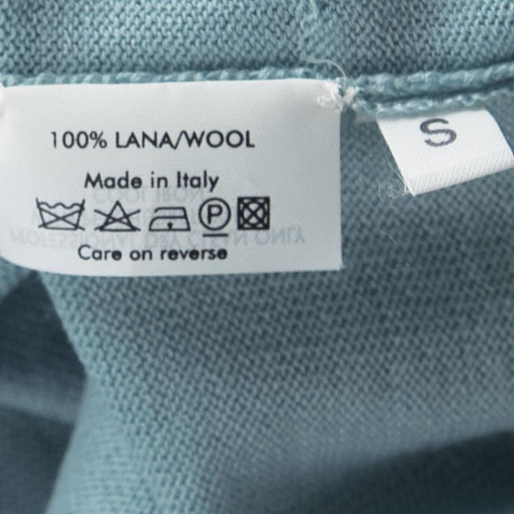 Pre Owned Yves Saint Laurent Powder Blue Wool Ruffle Trim Long Sleeve Sweater S
