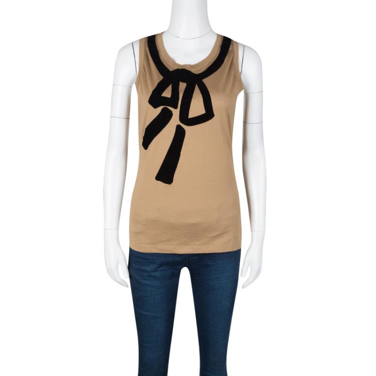 Pre Owned Yves Saint Laurent Paris Brown Flock Print Detail Sleeveless Top M