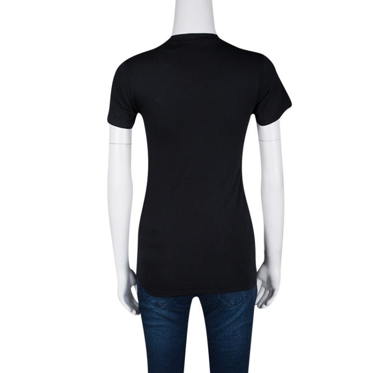 Pre Owned Yves Saint Laurent Paris Black Printed Crew Neck T-Shirt S
