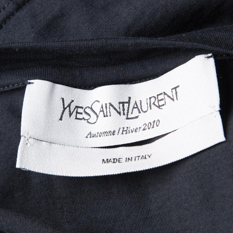 Pre Owned Yves Saint Laurent Paris Black Printed Crew Neck T-Shirt S