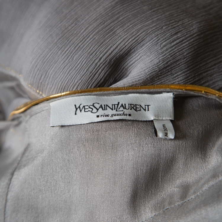 Pre Owned Yves Saint Laurent Grey Sheer Silk Egyptian Style Embellished Tunic M