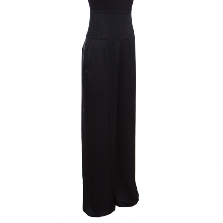 Pre Owned Yves Saint Laurent Edition Soir Black Satin High Waist Palazzo Pants L