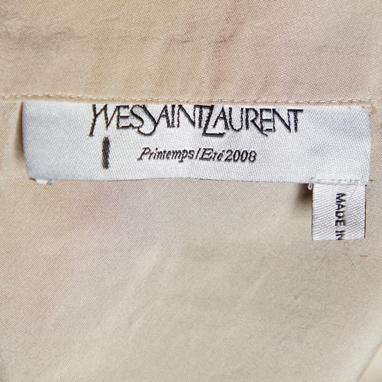 Pre Owned Yves Saint Laurent Beige Silk Puff Sleeve Top M