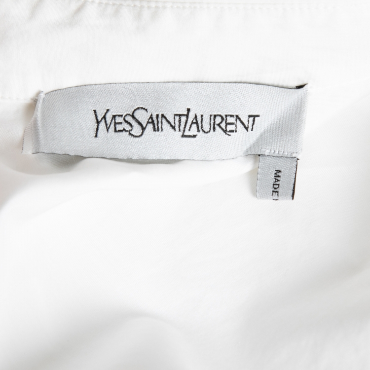 Pre Owned Yves Saint Laurent White Cotton Ruched Sleeve Button Front Shirt S