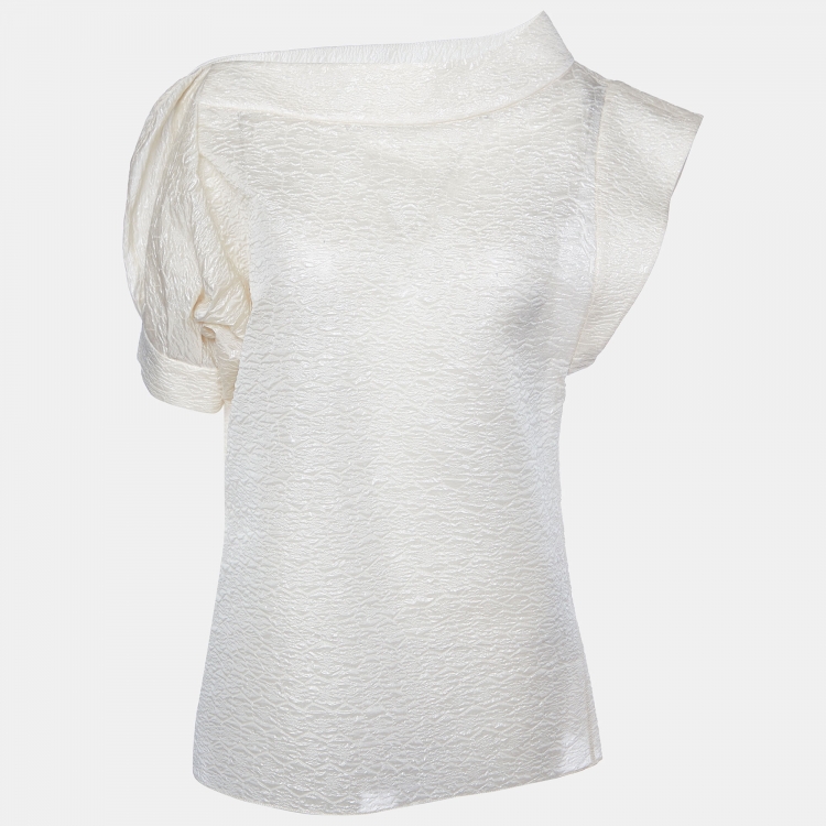 Pre Owned Yves Saint Laurent New Vintage II Cream Crushed Silk Asymmetric Top M