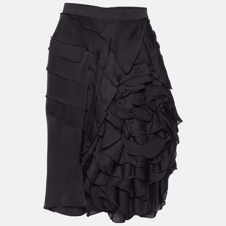 Pre Owned Yves Saint Laurent Vintage Silk Satin Ruffled Short Skirt M