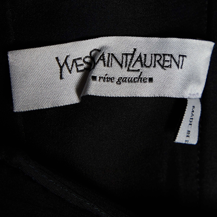 Pre Owned Yves Saint Laurent Vintage Black Silk Ruffled Strapless Gown L